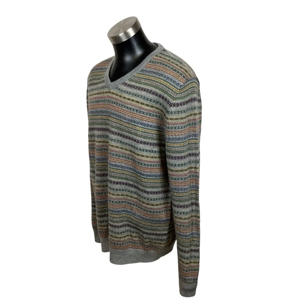 Lands End Nordic Fair Isle Merino Wool V Neck Sweater